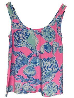 Lilly Pulitzer Pink Pout Women's Tank Top 100% Silk Pink Tropical XS Coastal